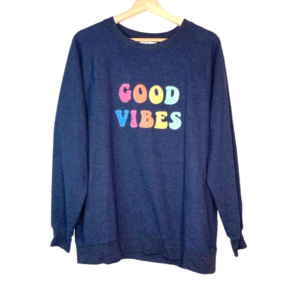 Wildfox Size Small Navy Blue GOOD VIBES Pullover Sweatshirt Loungewear - Picture 1 of 10